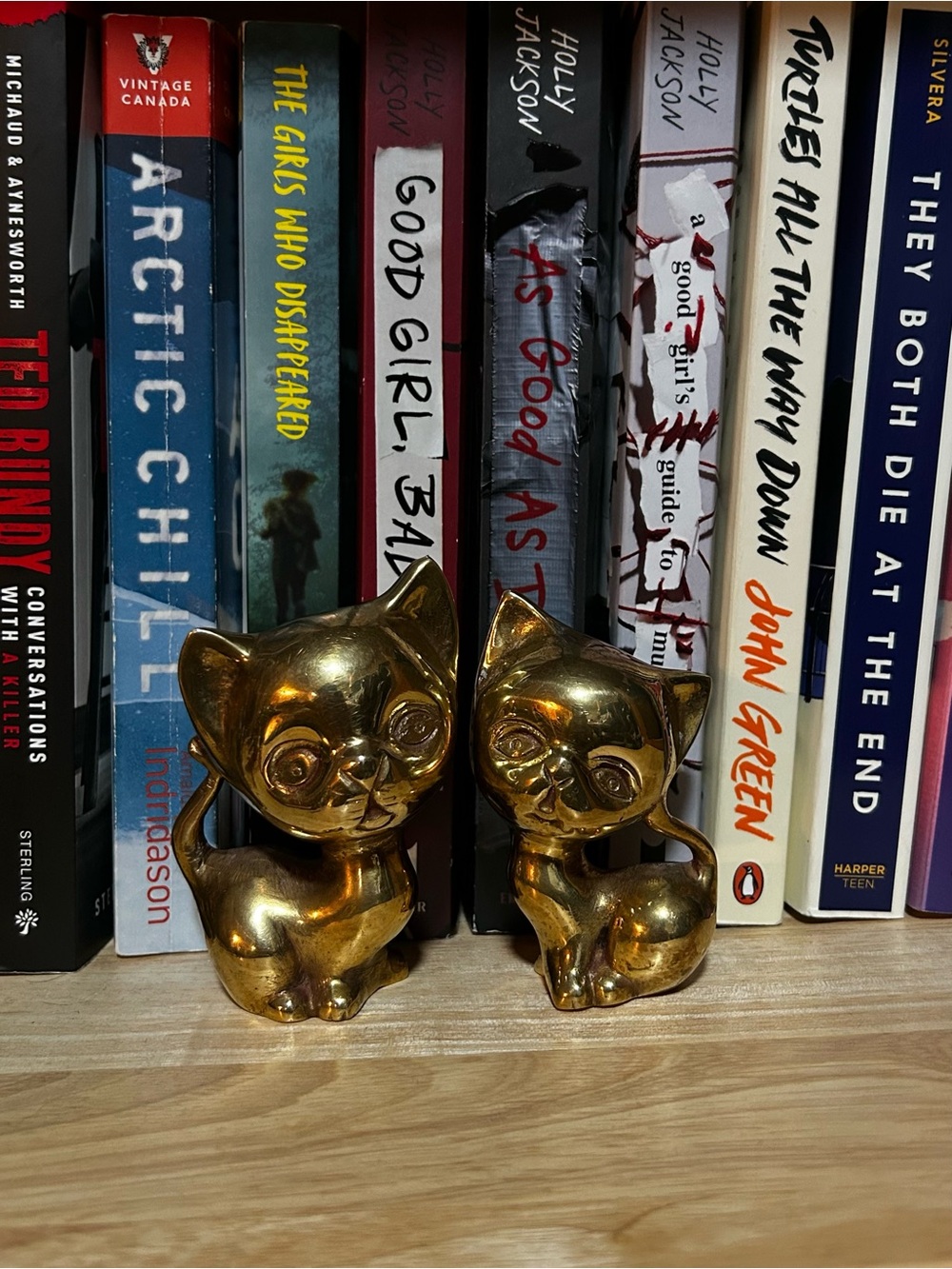 Vintage Mid Century Modern Solid Brass Cat Figurines Set of 2 Retro Kittens